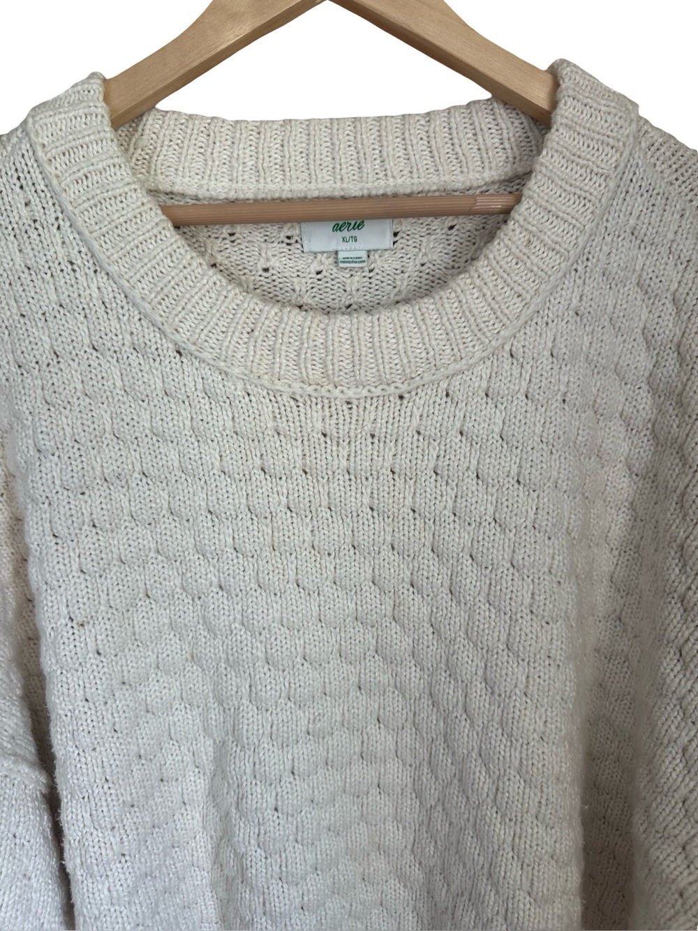 Aerie Bubbleknit Cream Cotton Blend Crewneck Sweater XL - Picture 5 of 8